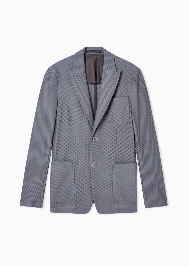 Giorgio Armani 男士长袖平驳领华夫格单排扣西装外套