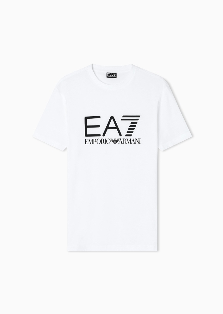 EA7 男士纯棉合身短袖圆领撞色印花运动重磅T恤