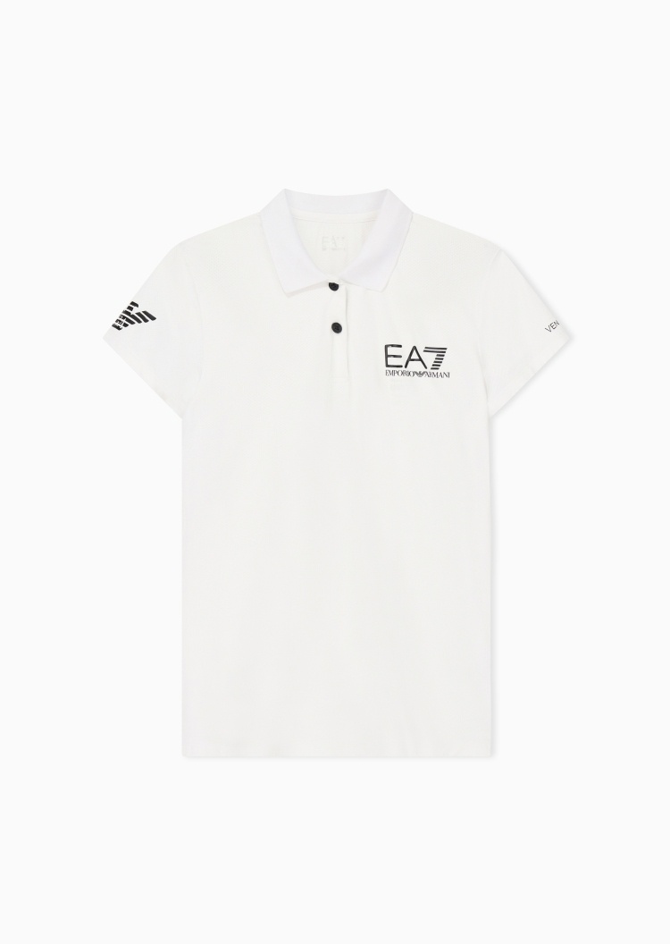 EA7 女士弹力短袖翻领跑步健身网球Polo衫