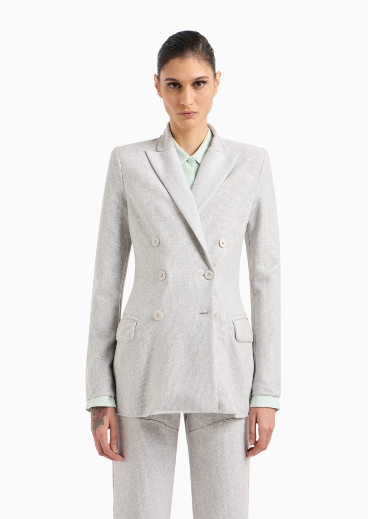 Giorgio Armani 女士棉质微弹合身长袖戗驳领双排扣西装外套