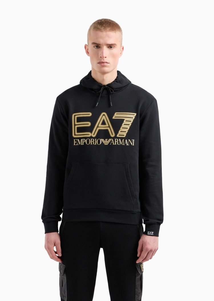 EA7 男士全棉重磅合身长袖连帽袋鼠兜健身卫衣