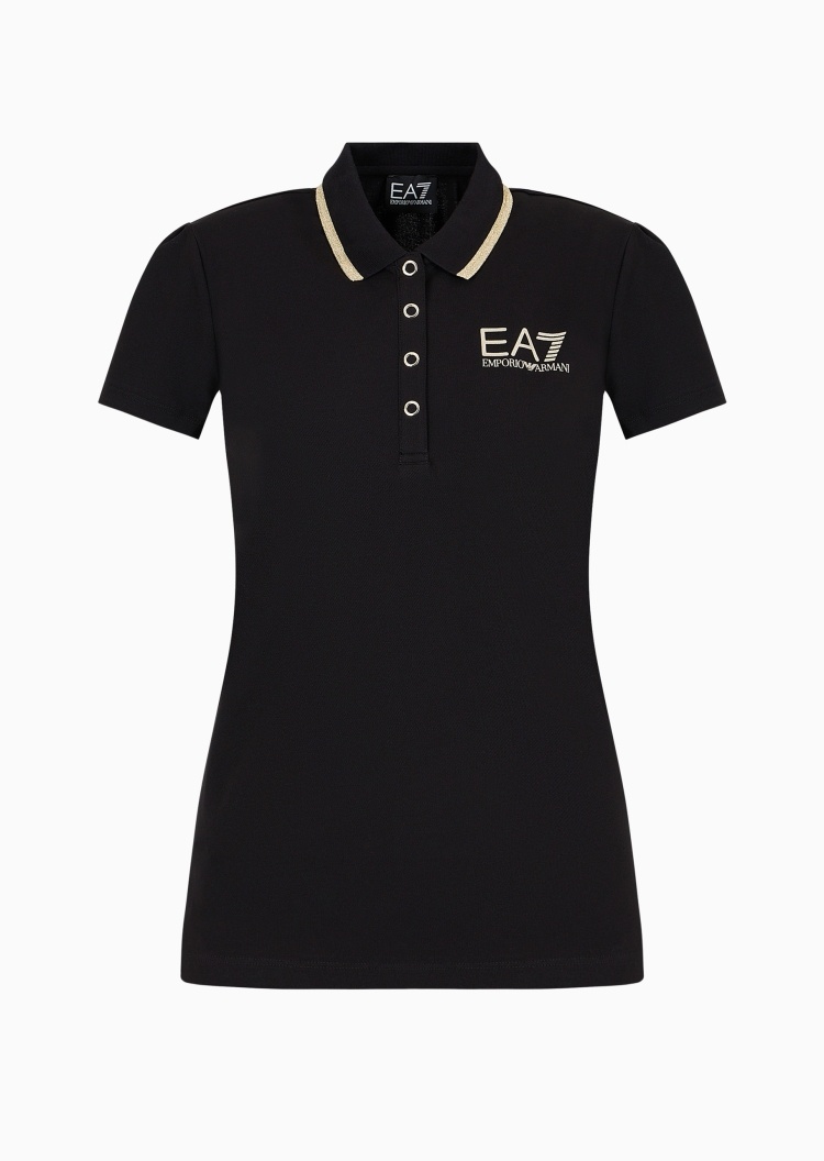 EA7 女士纯棉微弹合身短袖翻领健身Polo衫
