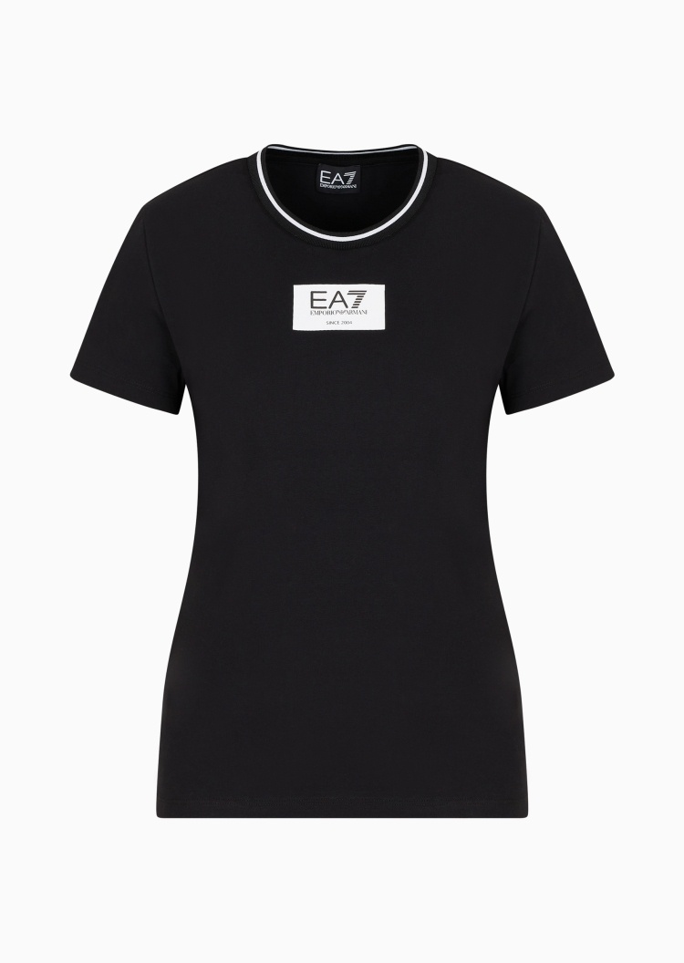 EA7 女士全棉修身短袖圆领徽标健身训练T恤