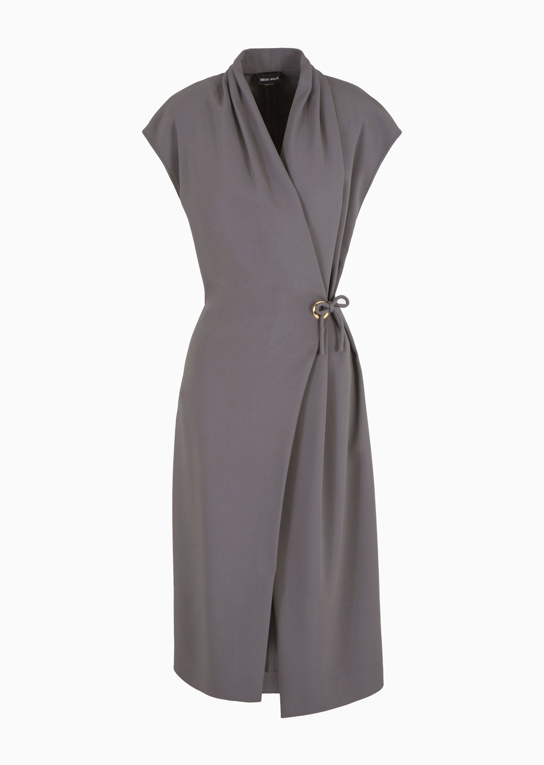 Giorgio Armani 女士人造棉微弹短盖袖中长款V领纯色连衣裙