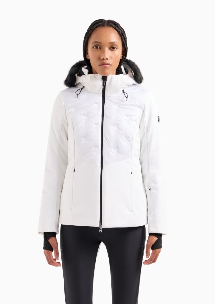 EA7 女士合身长袖连帽拉链运动滑雪棉服