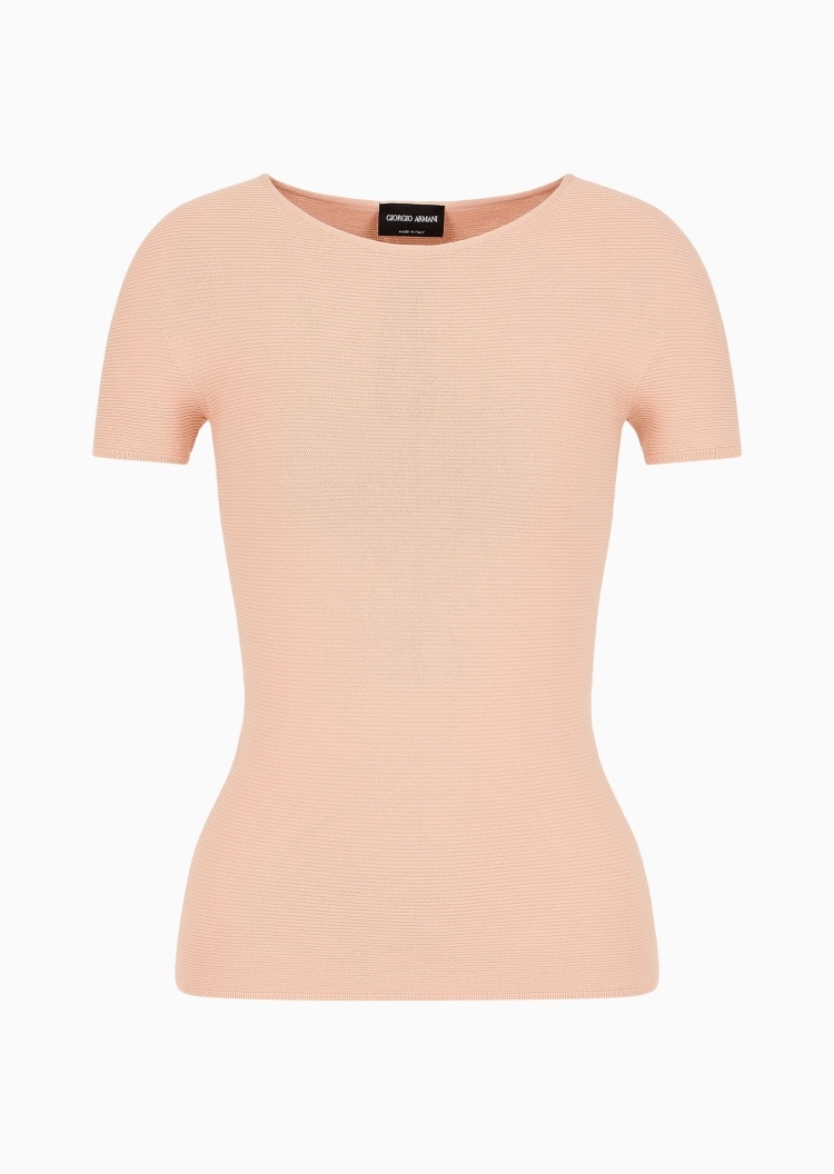 Giorgio Armani 女士修身短袖圆领通体横条纹纯色针织T恤