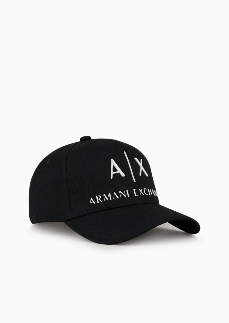 ARMANI EXCHANGE 男士纯棉卡扣圆顶弯檐刺绣印花棒球帽