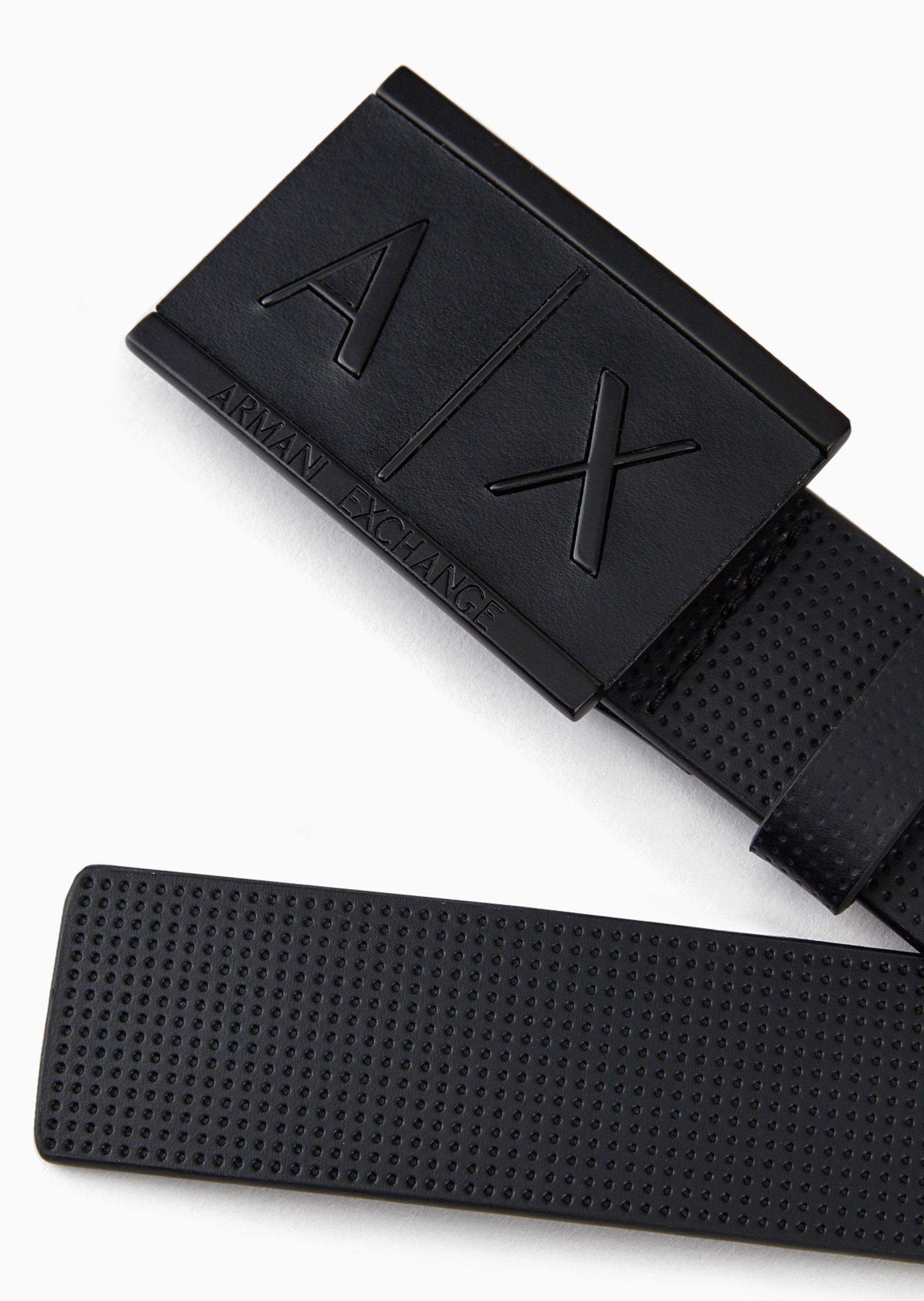 ARMANI EXCHANGE 男士长方形带扣点状压花纯色扳扣腰带
