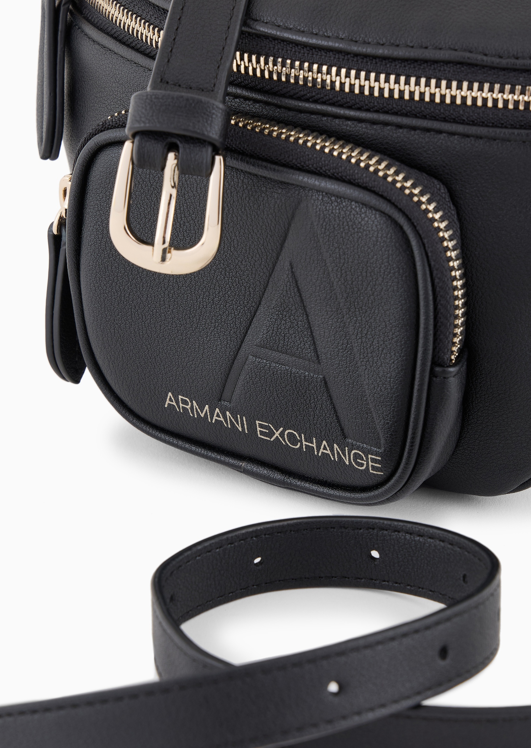 ARMANI EXCHANGE 女士拉链可调节字母压花斜挎腰包