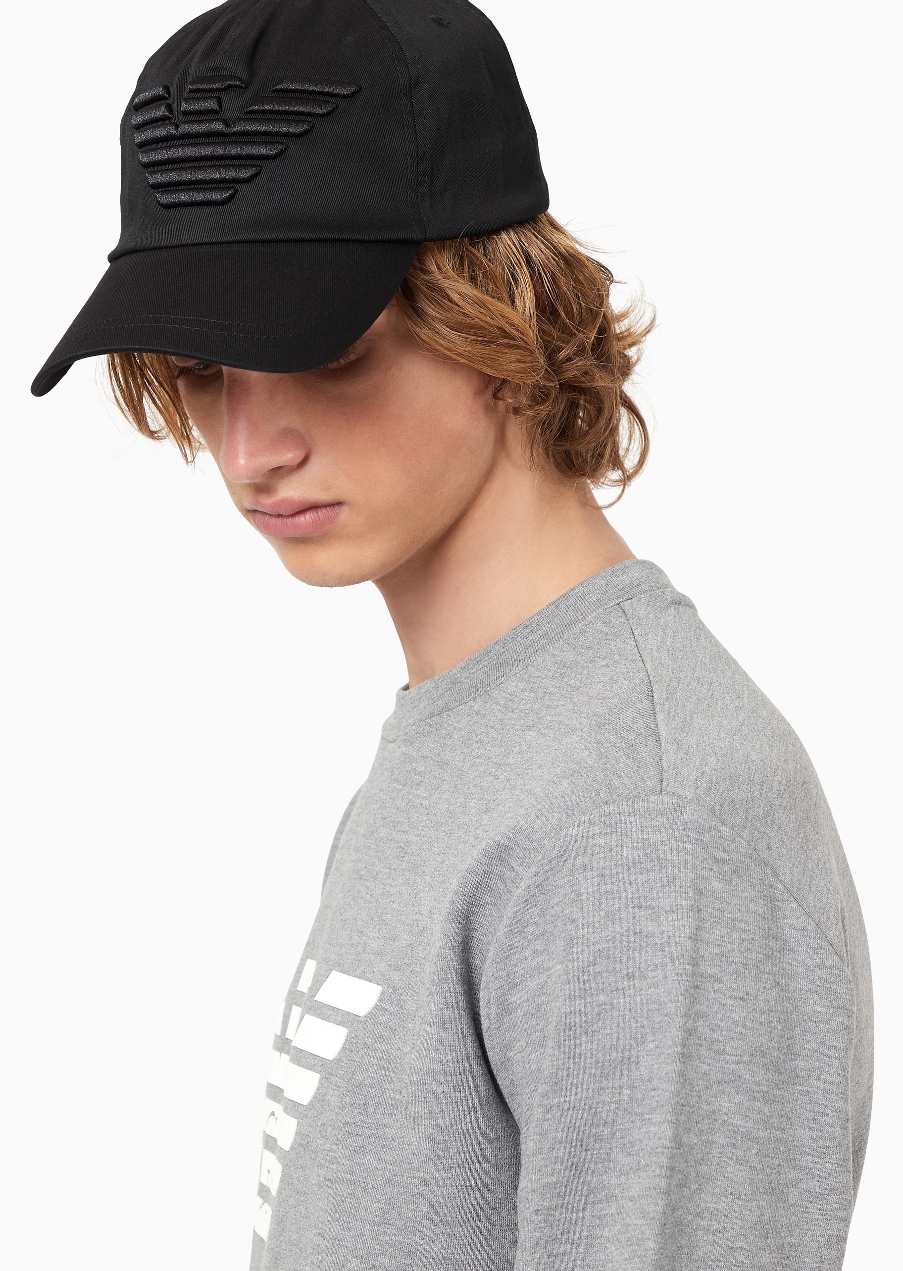 Emporio Armani 男士全棉按扣圆顶弯檐鹰标棒球帽