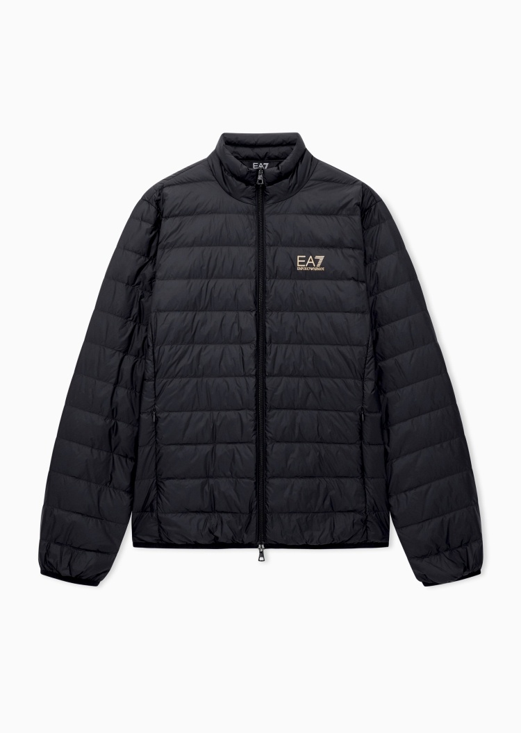 EA7 男士短款轻薄长袖立领撞色徽标拉链羽绒服