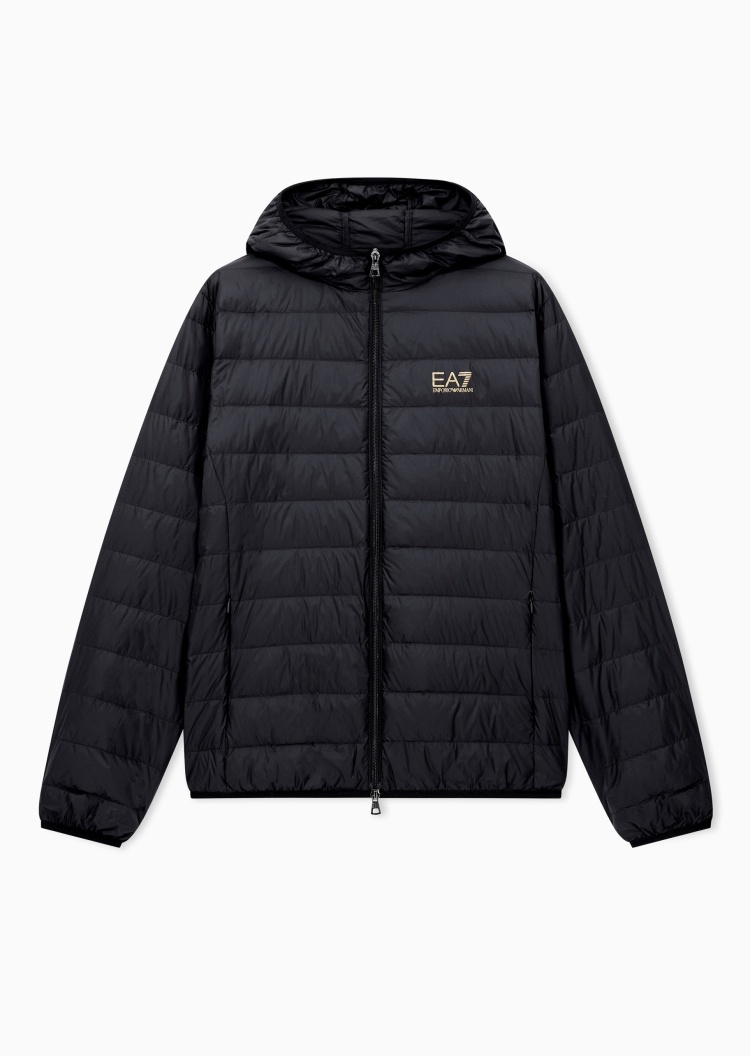 EA7 男士短款长袖连帽撞色LOGO羽绒服