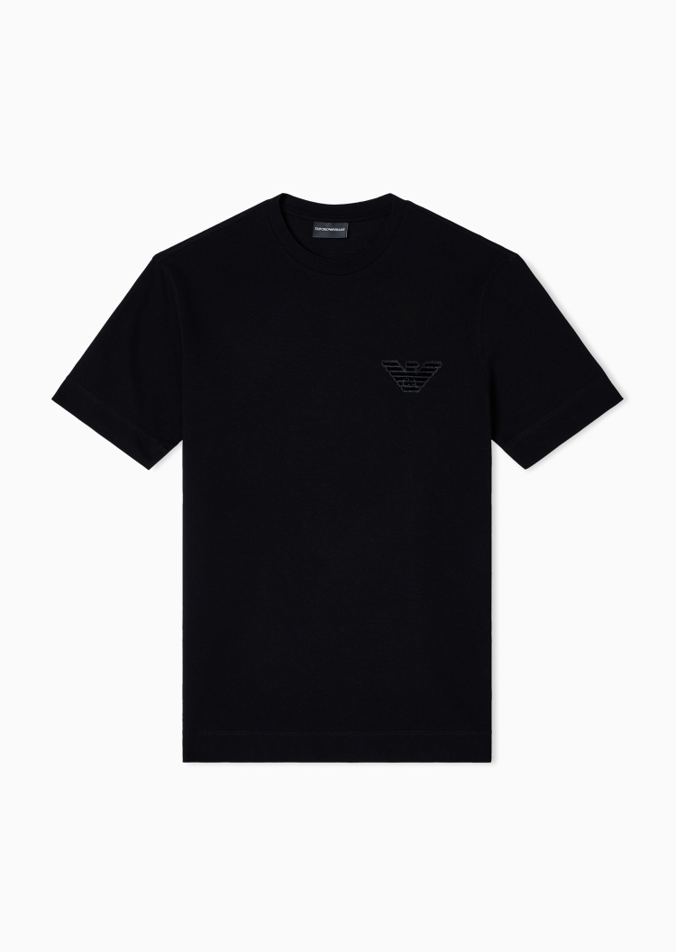 Emporio Armani 男士珠地全棉合身短袖圆领鹰标刺绣T恤