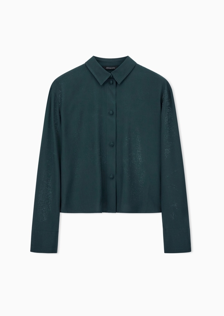ARMANI EXCHANGE 女士人造棉短款翻领纽扣纯色衬衫
