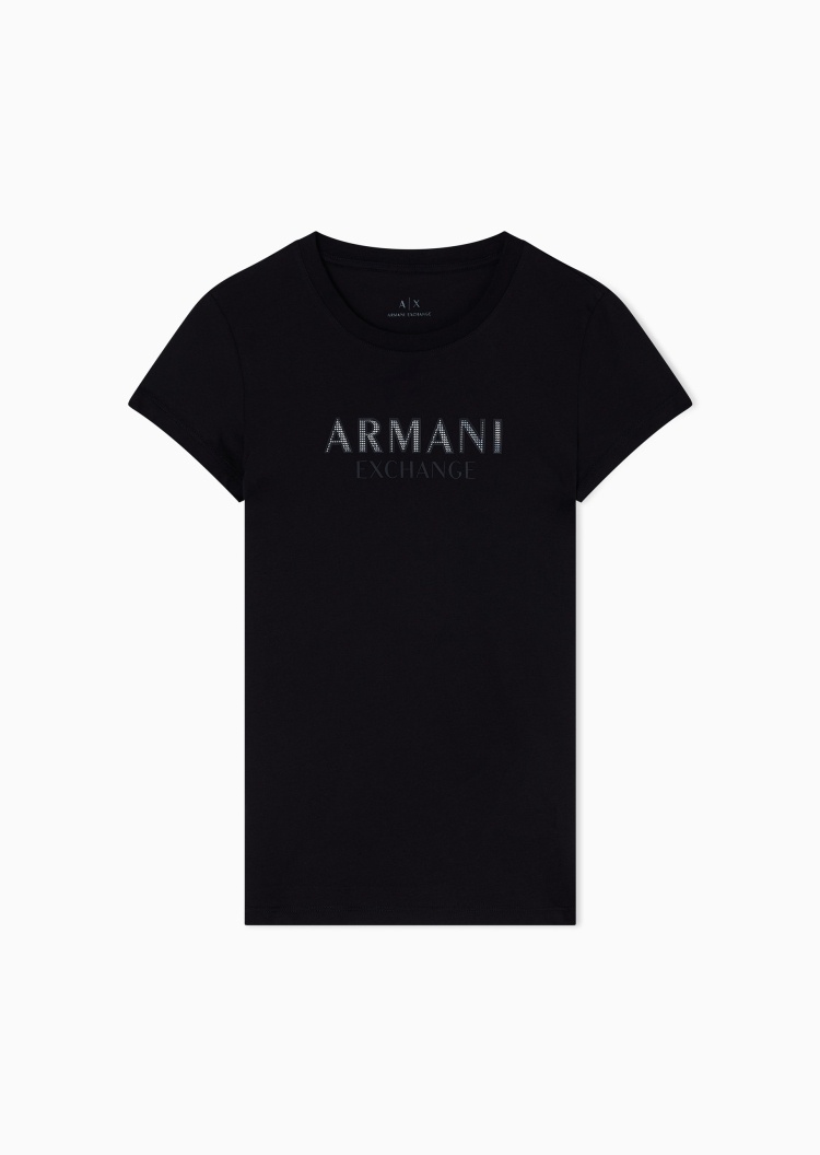 ARMANI EXCHANGE 女士全棉修身短袖圆领LOGO印花T恤