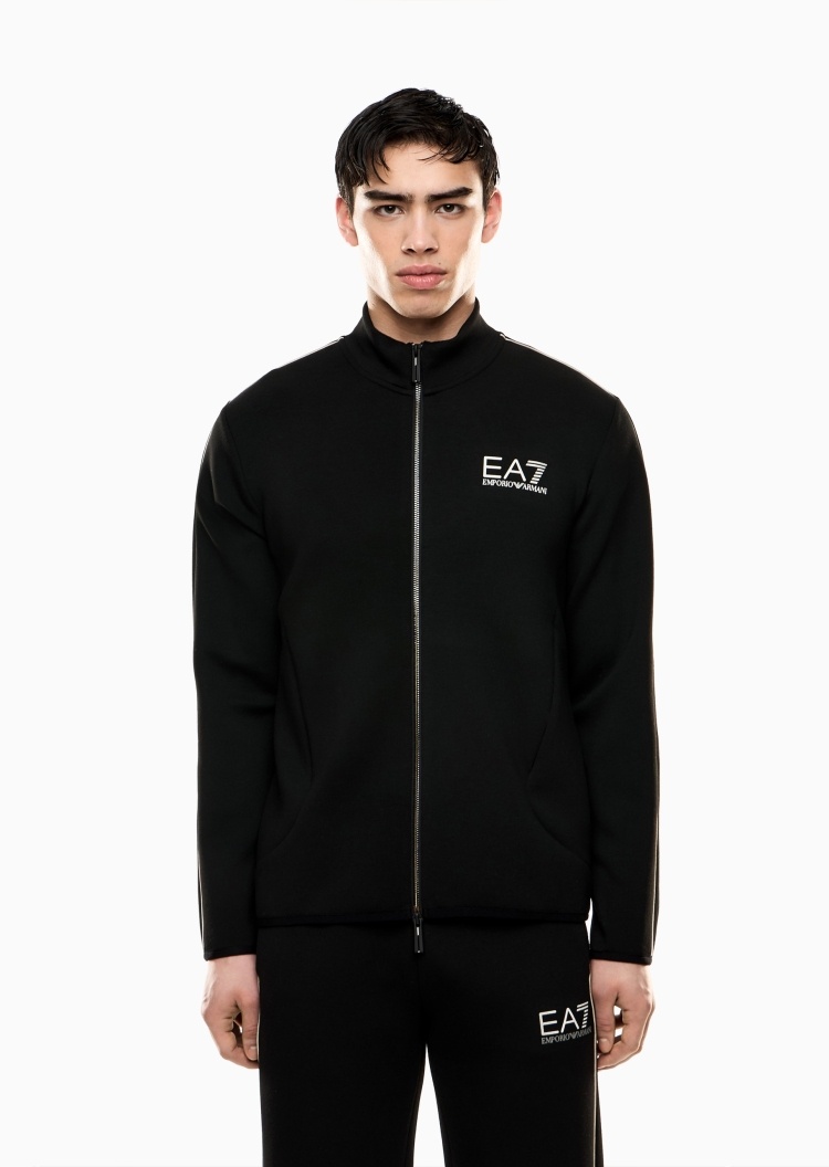 EA7 男士弹力合身长袖立领撞色标识运动卫衣外套