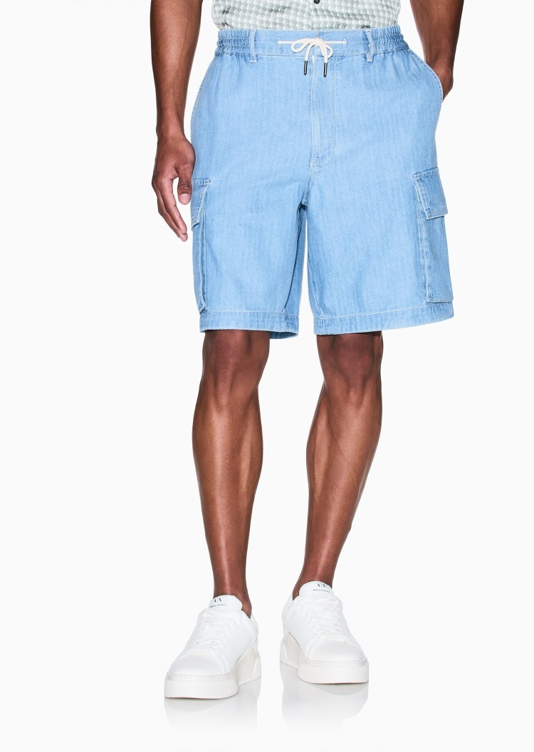 ARMANI EXCHANGE 男士全棉松紧腰直筒休闲百慕大短裤