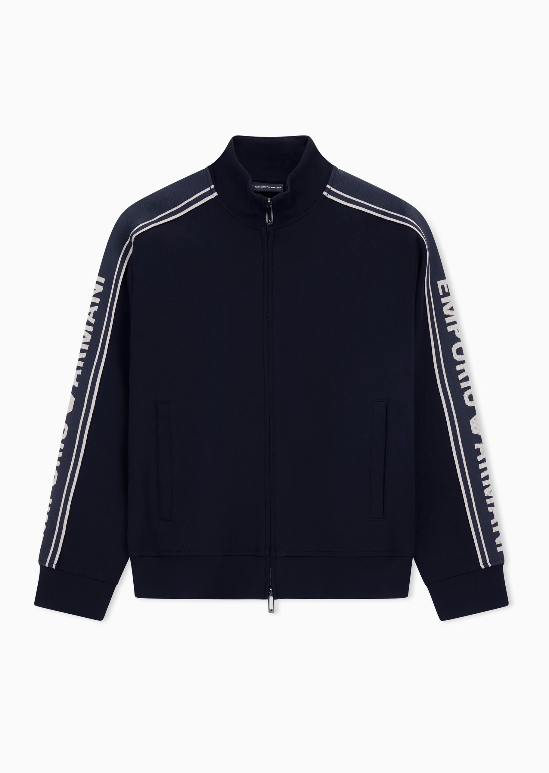 Emporio Armani 男士棉质宽松长袖立领撞色饰带卫衣外套