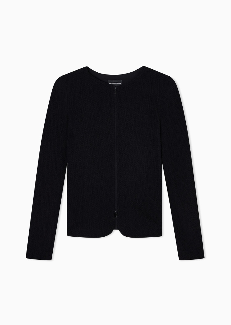 Emporio Armani 女士棉质微弹修身长袖圆领西装外套