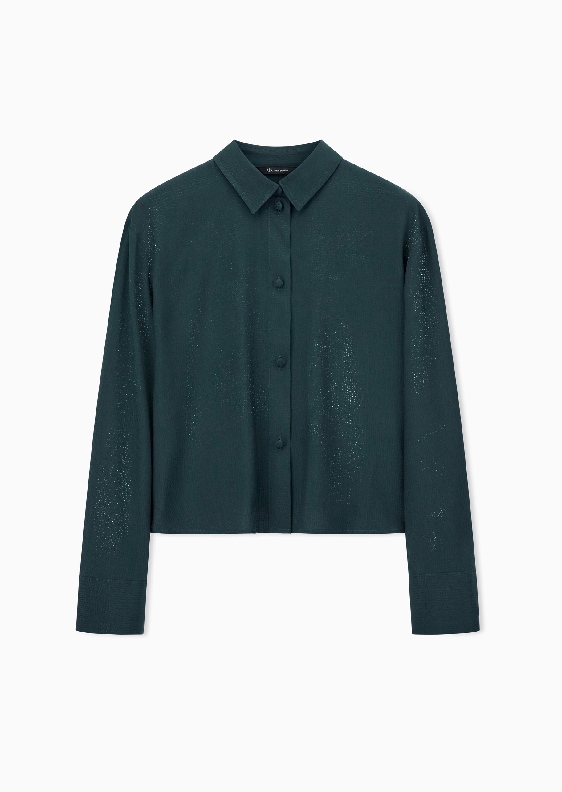 ARMANI EXCHANGE 女士人造棉短款翻领纽扣纯色衬衫