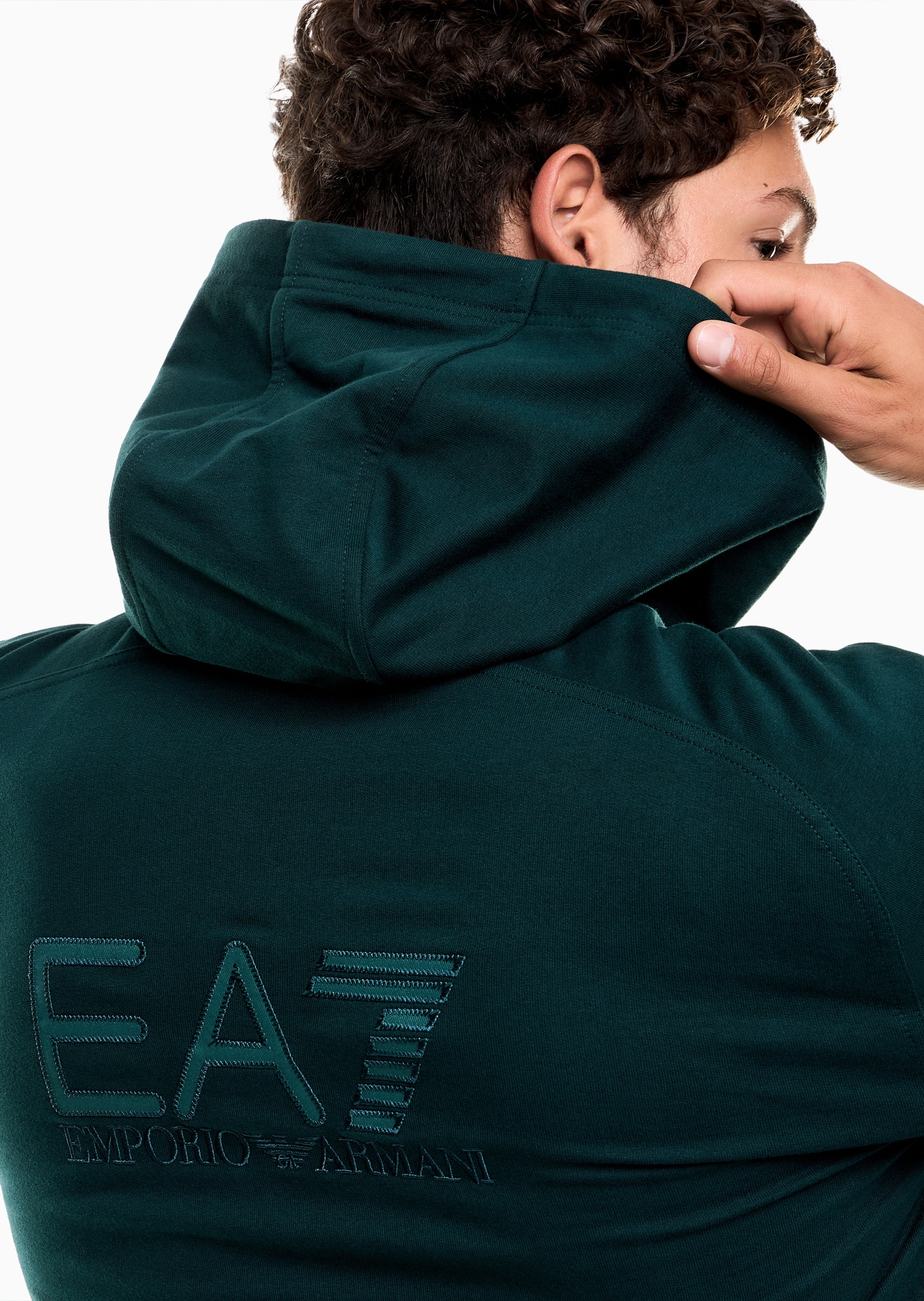 EA7 男士全棉毛圈长袖连帽贴片重磅运动卫衣外套