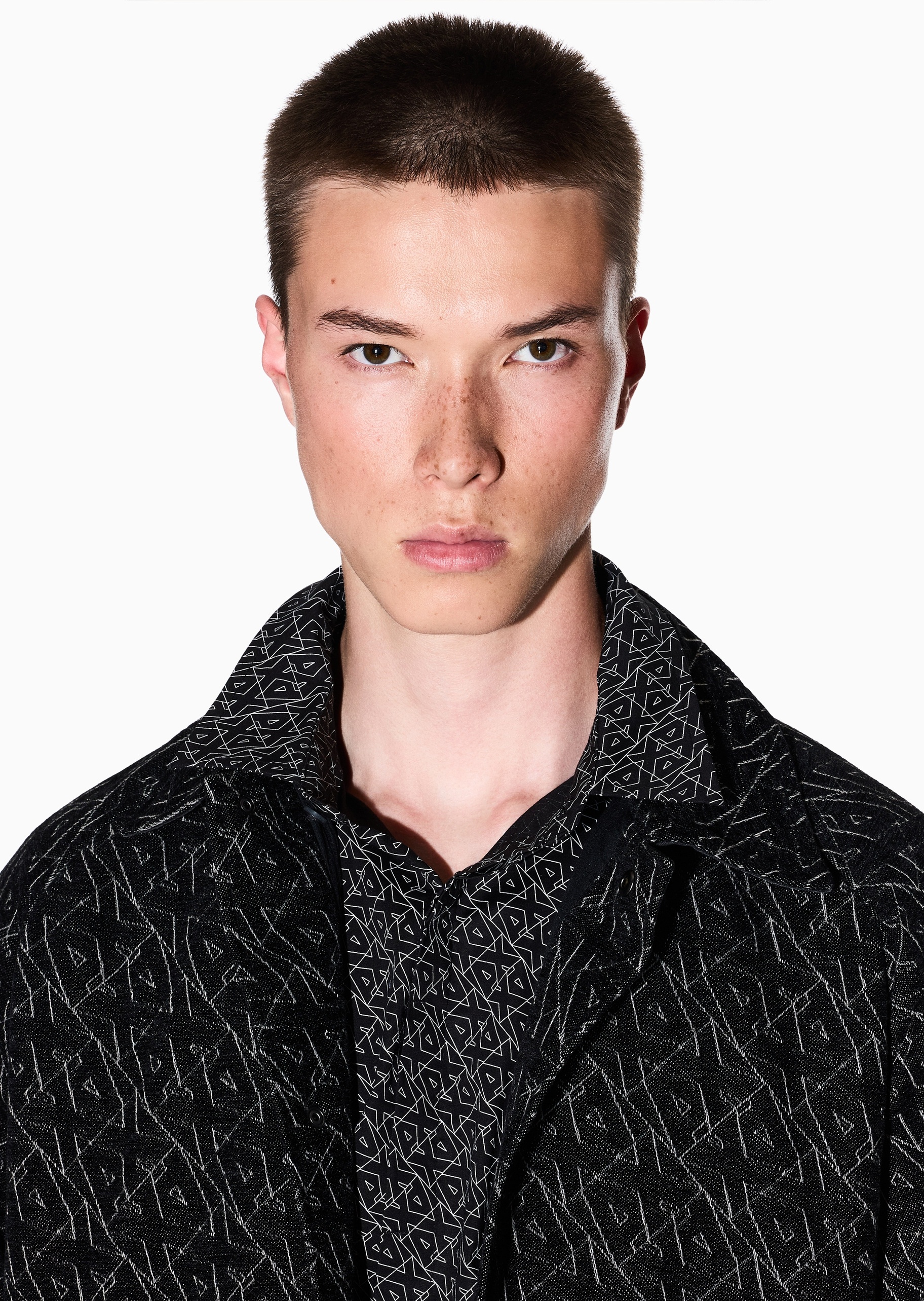 ARMANI EXCHANGE 男士纯棉微弹长袖翻领通体徽标印花衬衫