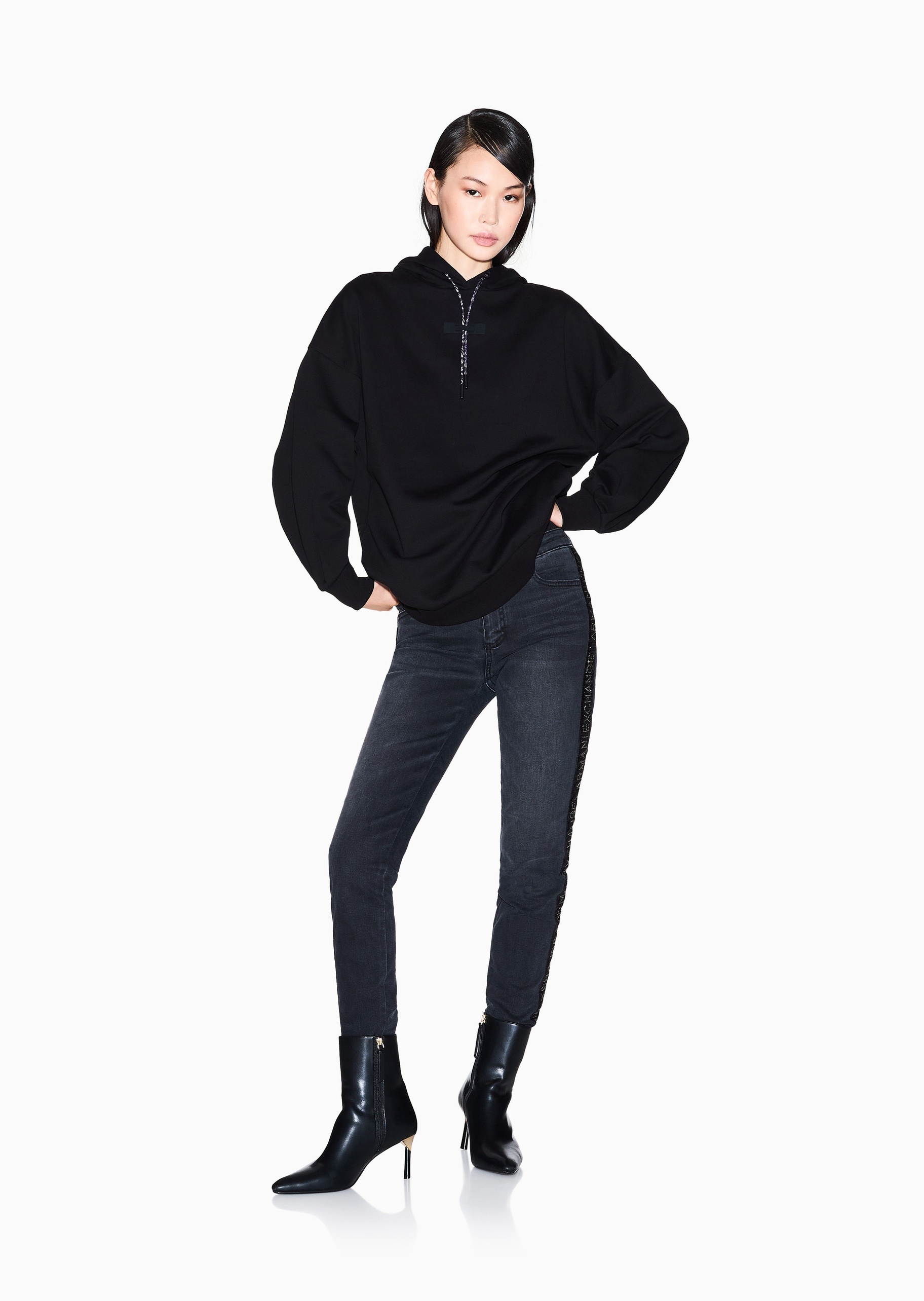 ARMANI EXCHANGE 女士全棉宽松长袖连帽落肩重磅套头卫衣