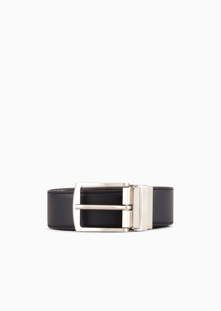 Giorgio Armani 男士犊牛皮革矩形带扣双面两用针扣腰带