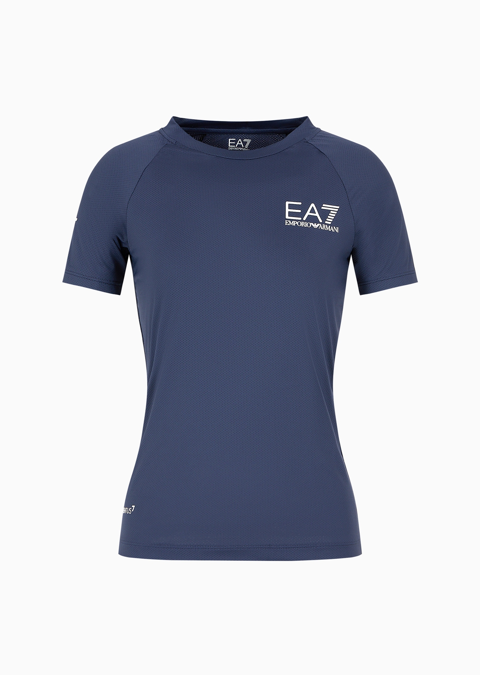 EA7 女士弹力修身短袖圆领插肩纯色跑步T恤