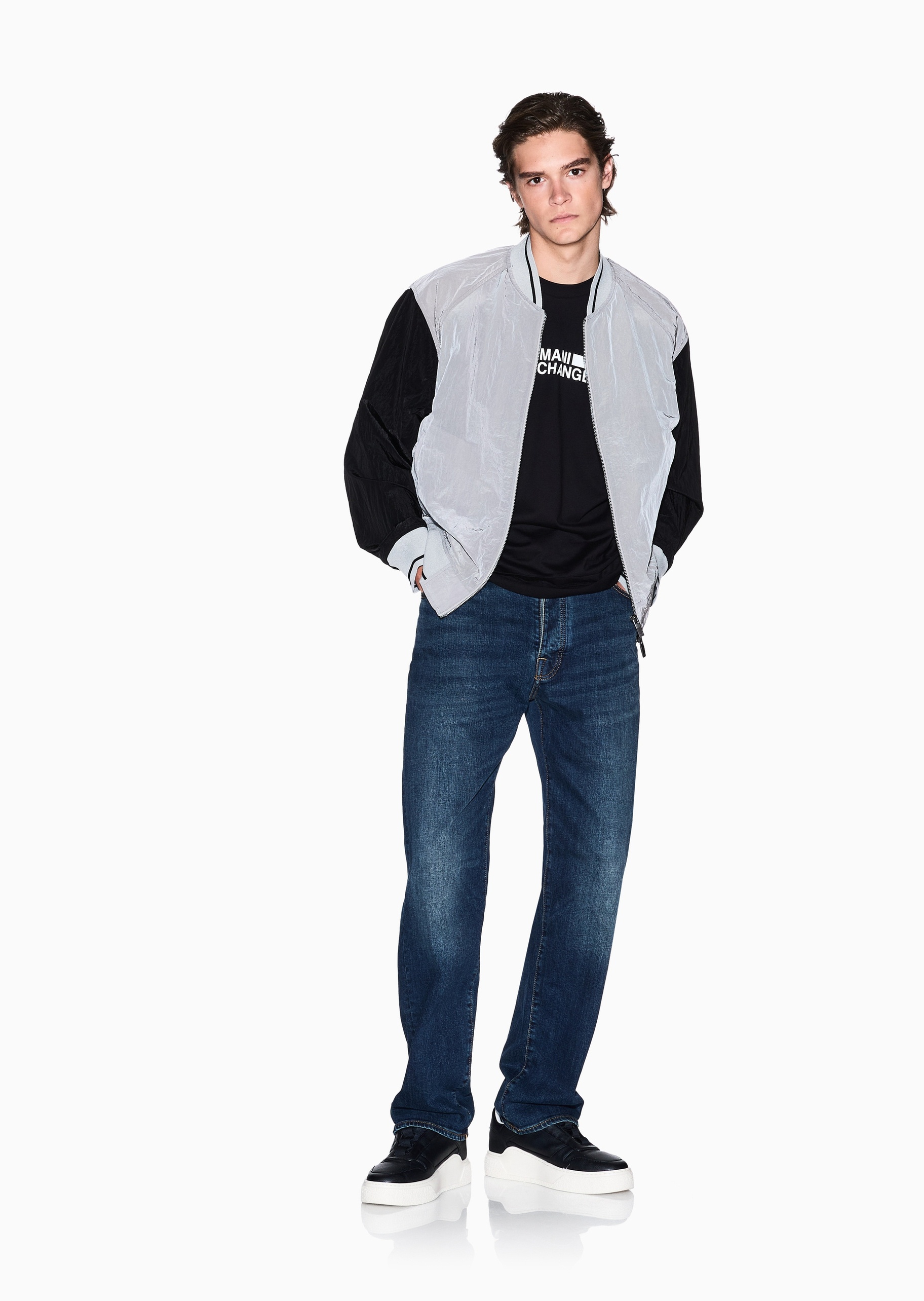 ARMANI EXCHANGE 男士纯棉合身短袖圆领撞色针织T恤