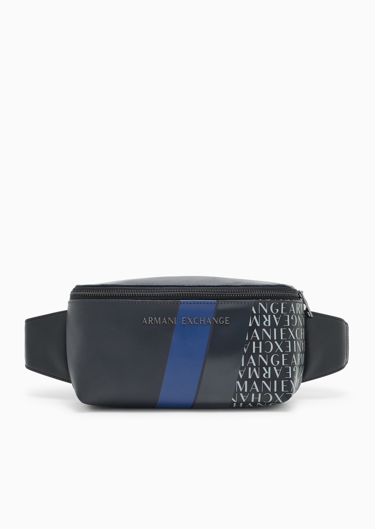 ARMANI EXCHANGE 男士拉链可调节插扣袢带撞色斜挎腰包