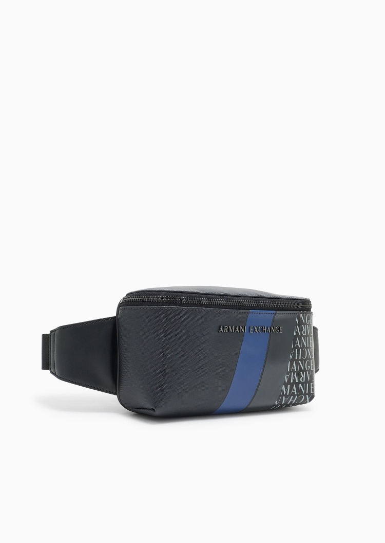 ARMANI EXCHANGE 男士拉链可调节插扣袢带撞色斜挎腰包