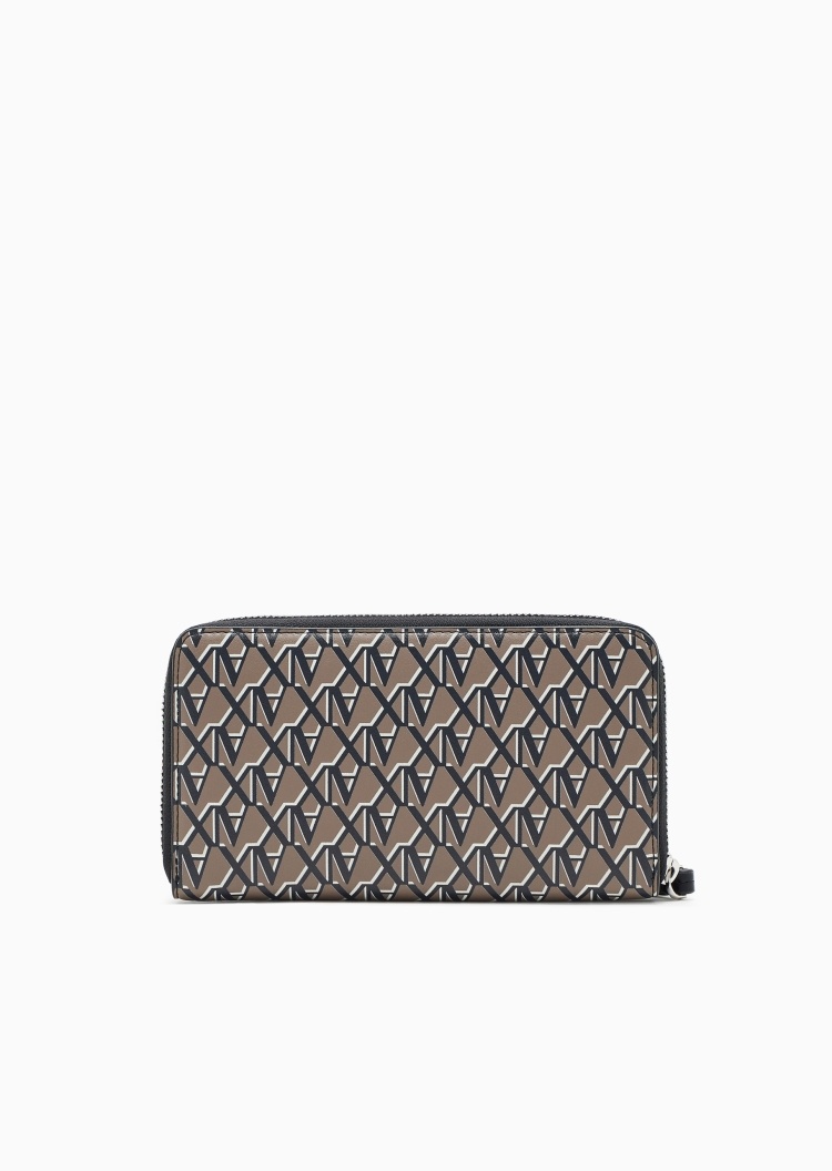 ARMANI EXCHANGE 女士拉链长款多卡位拉链内袋老花手拿钱包