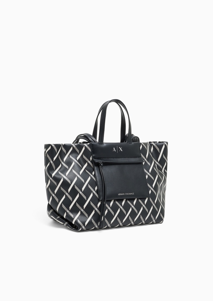 ARMANI EXCHANGE 女士中号磁扣交织印花手提单肩托特包