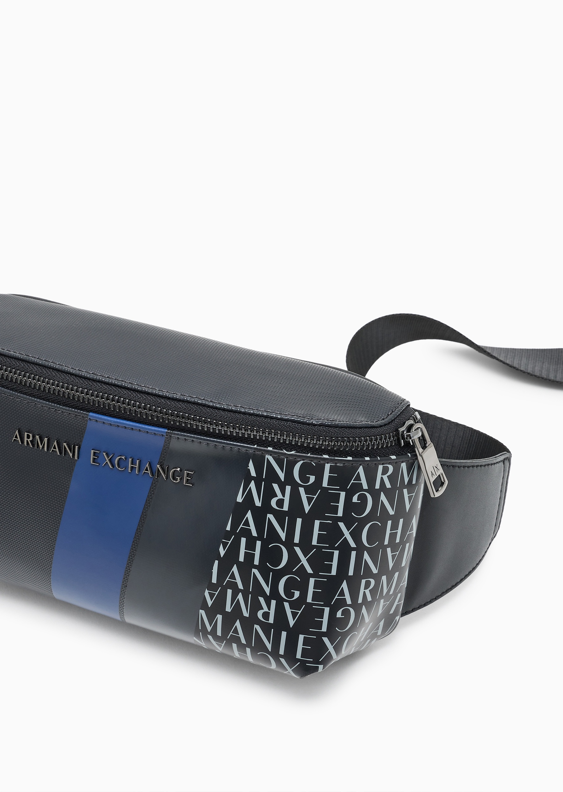 ARMANI EXCHANGE 男士拉链可调节插扣袢带撞色斜挎腰包