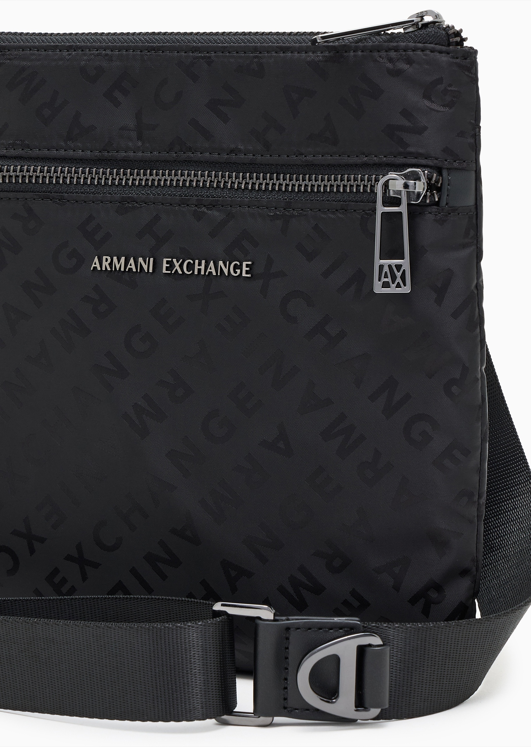 ARMANI EXCHANGE 男士拉链长方形可调节单肩斜挎老花邮差包