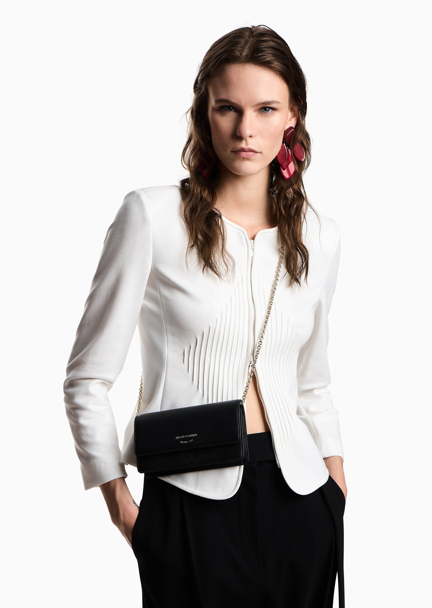 Emporio Armani 女士牛皮革翻盖横款可拆链条斜挎单肩迷你包