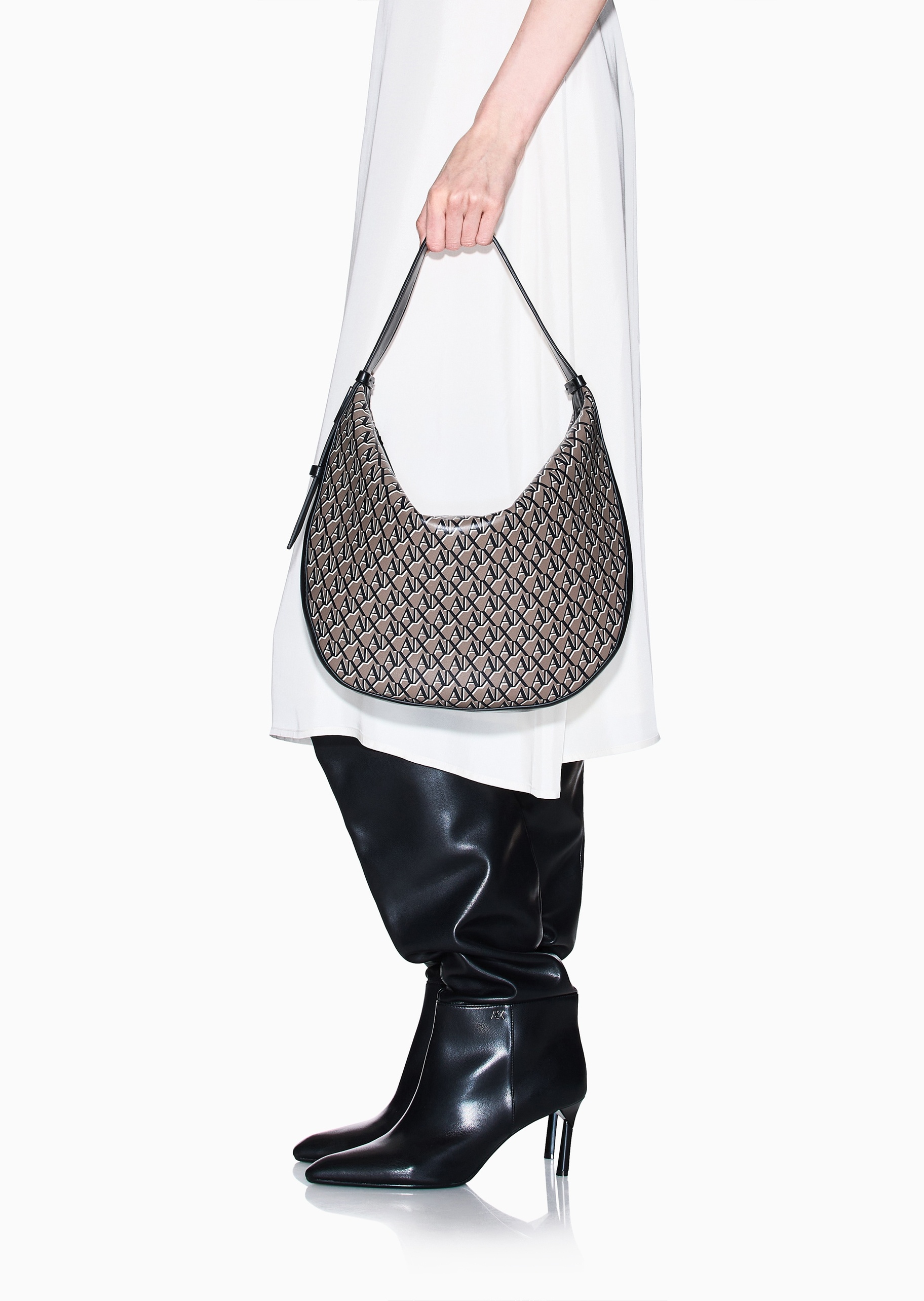 ARMANI EXCHANGE 女士拉链Hobo老花手提单肩包