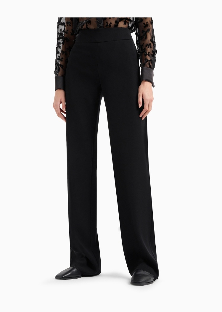 Emporio Armani 女士合身高腰长款直筒阔腿纯色休闲裤