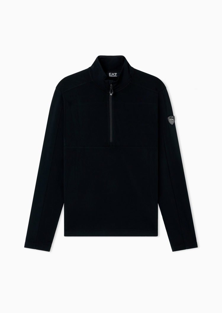 EA7 男士重磅修身长袖立领半拉链套头运动卫衣