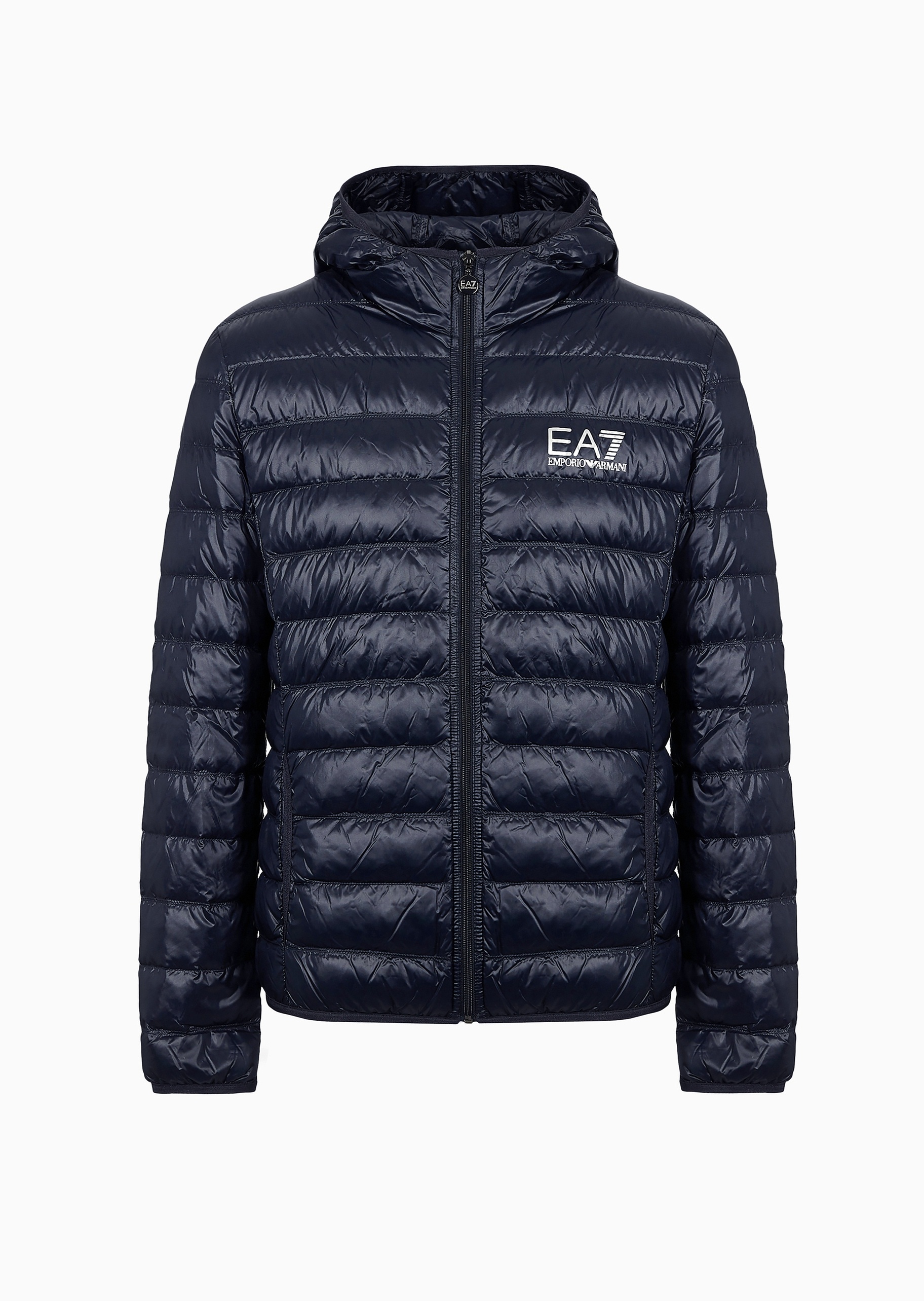 EA7 男士短款轻薄长袖连帽健身训练休闲羽绒服