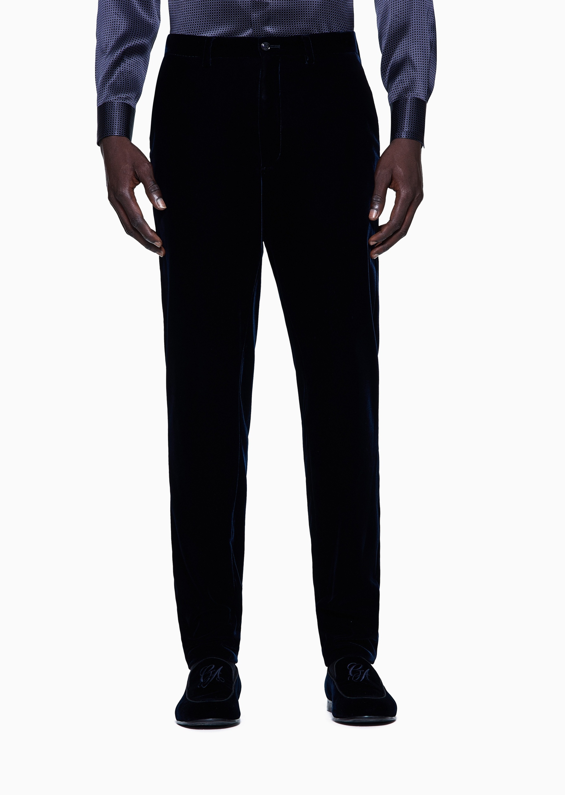 Giorgio Armani 男士微弹修身长款窄脚纯色休闲裤