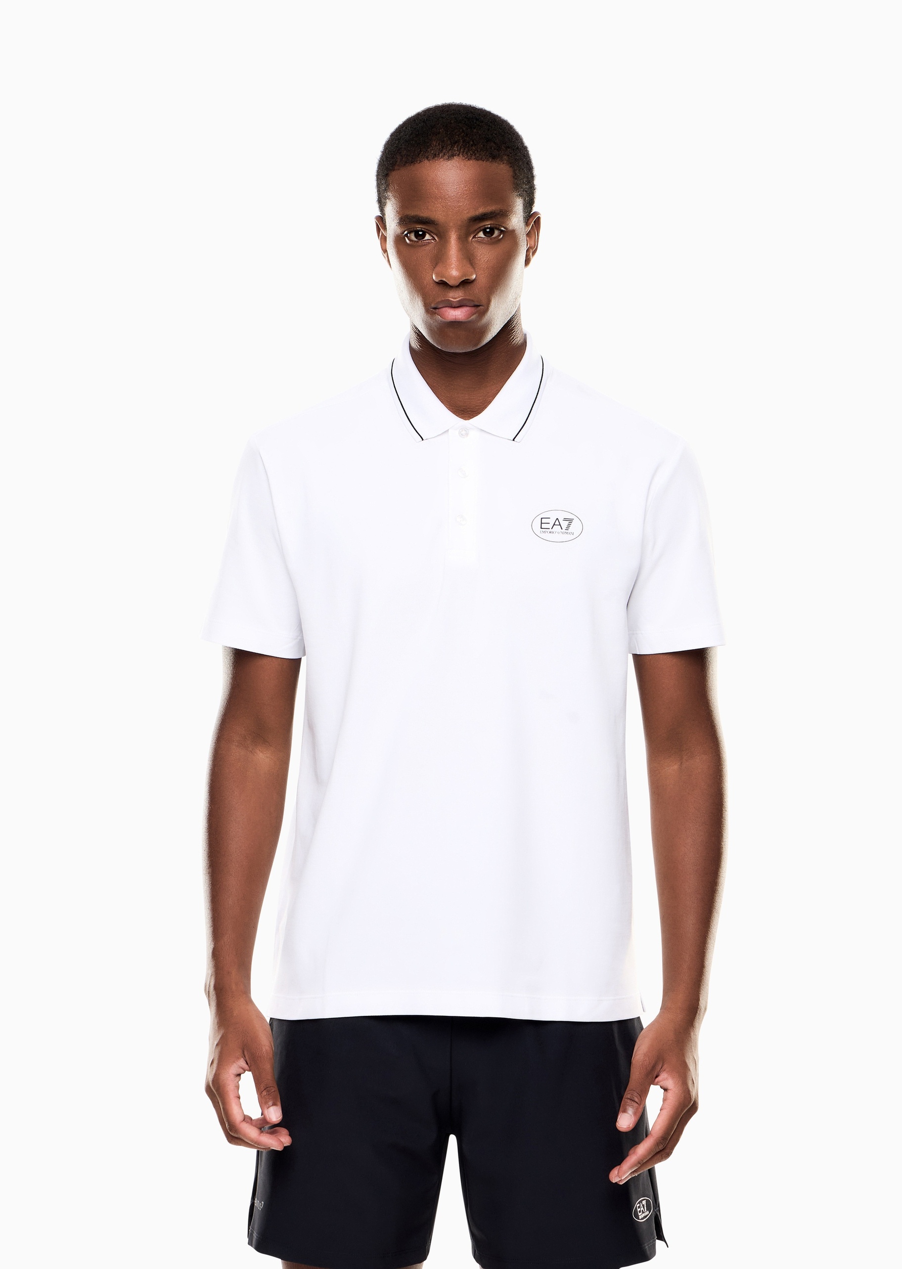 EA7 男士纯棉微弹短袖翻领Polo衫