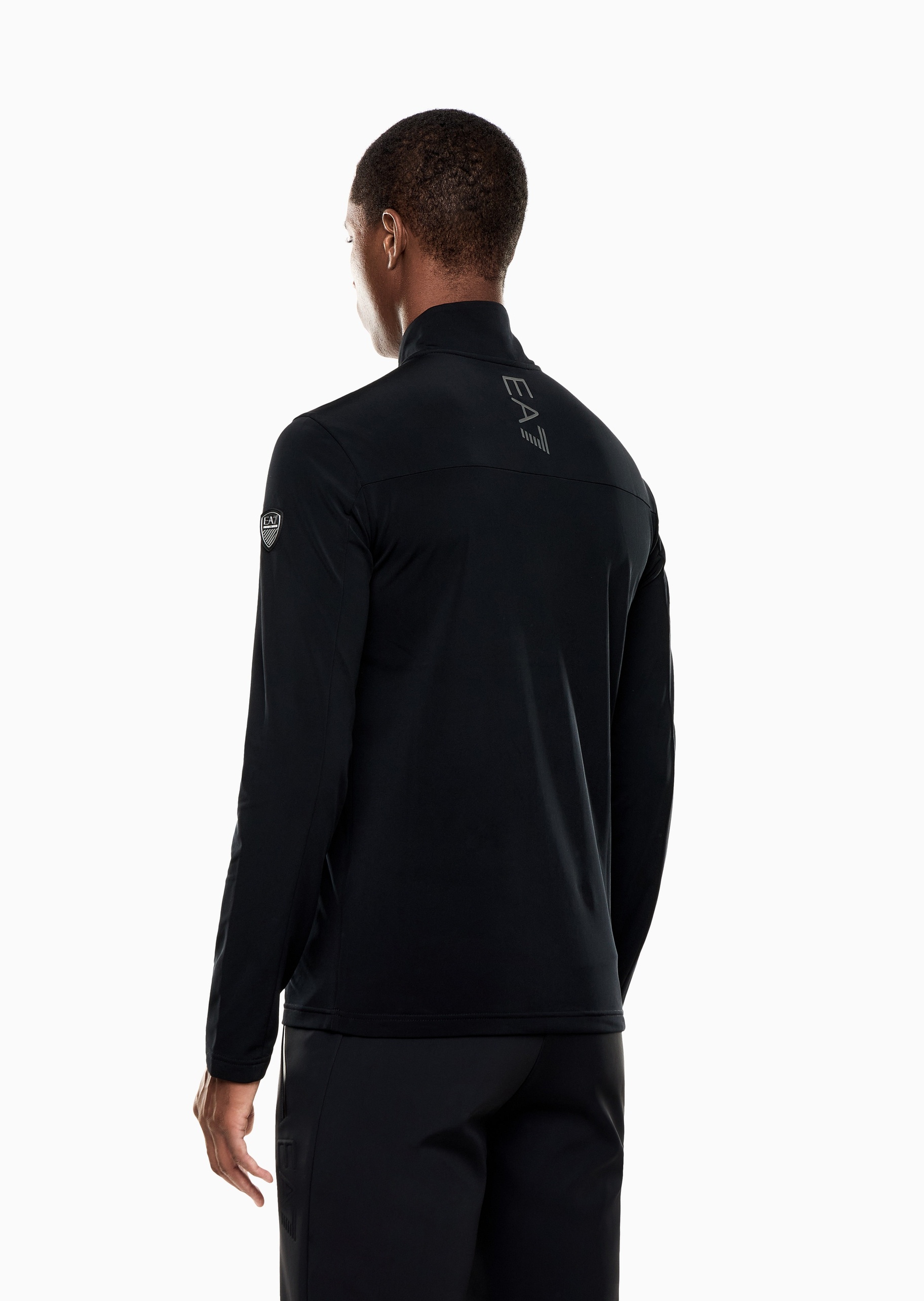 EA7 男士重磅修身长袖立领半拉链套头运动卫衣