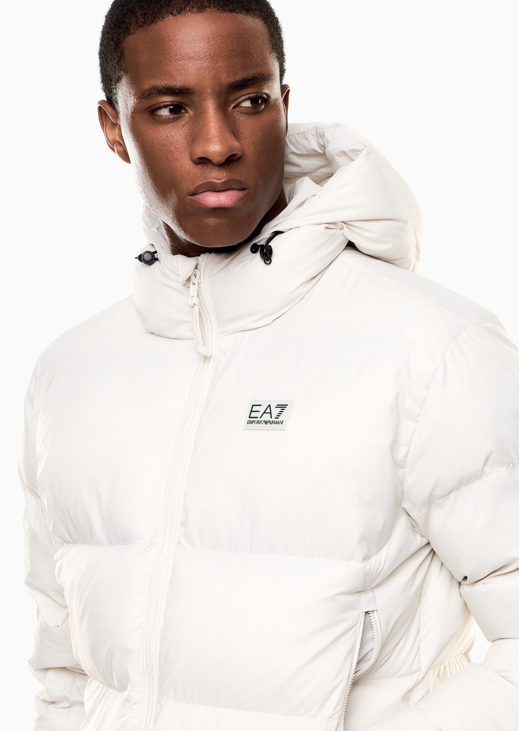 EA7 男士短款加厚长袖连帽拉链防风防水运动棉服