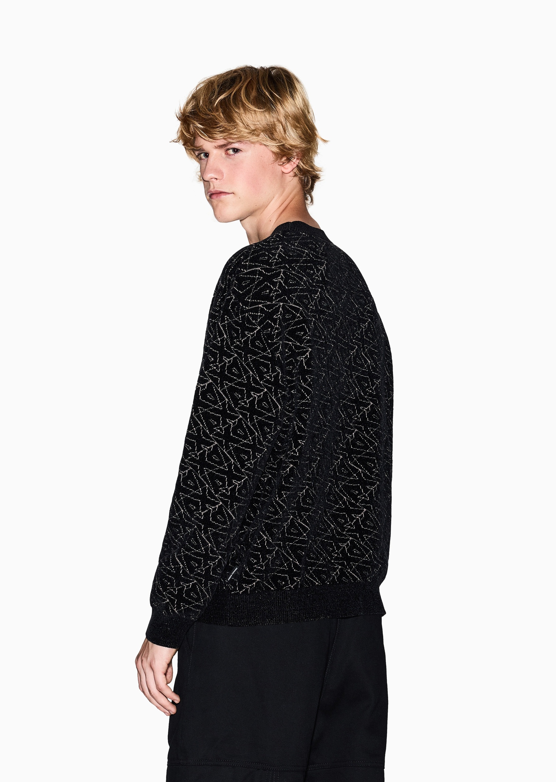 ARMANI EXCHANGE 男士宽松圆领提花老钱风套头针织衫