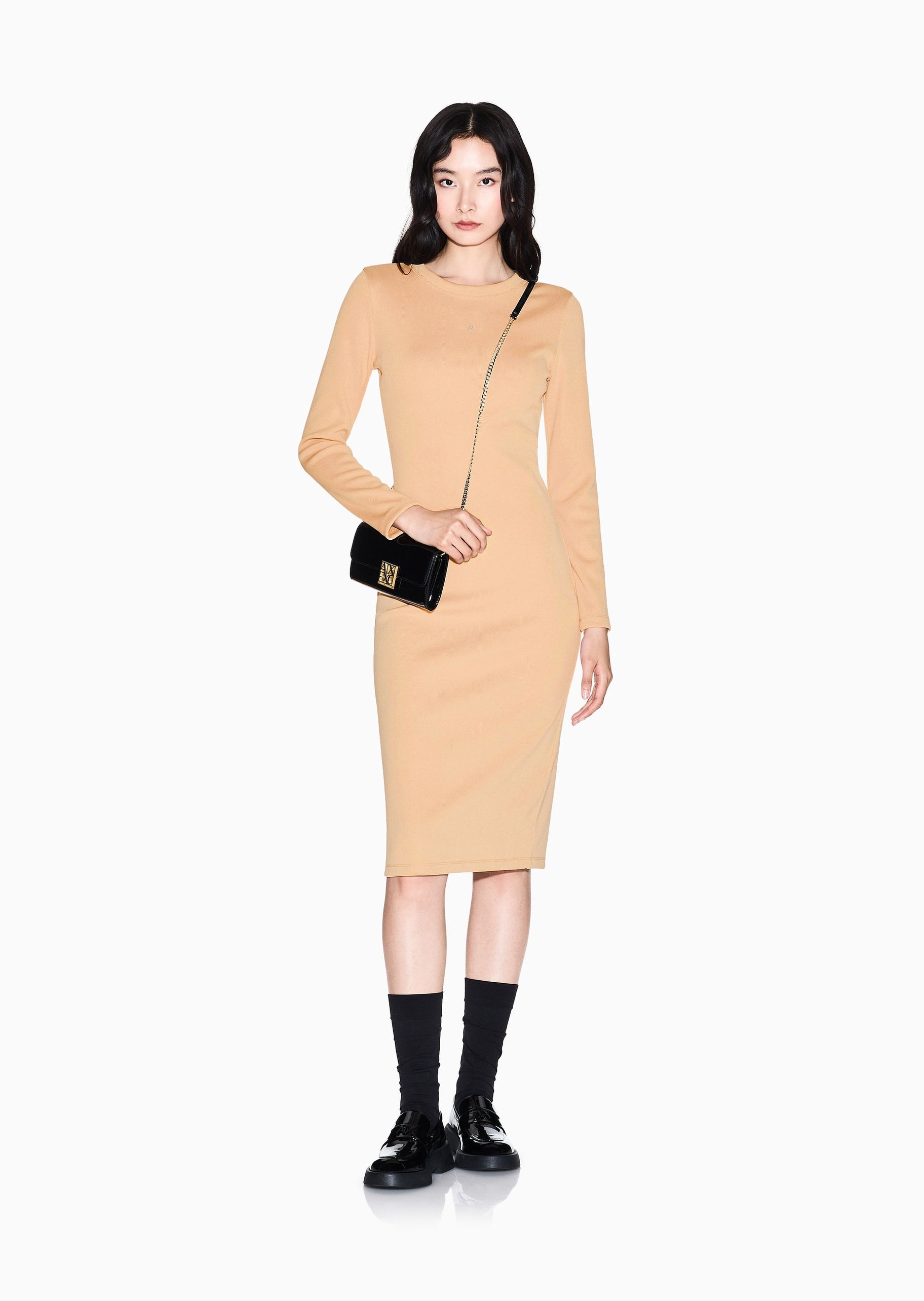 ARMANI EXCHANGE 女士修身长袖长款圆领优雅针织连衣裙