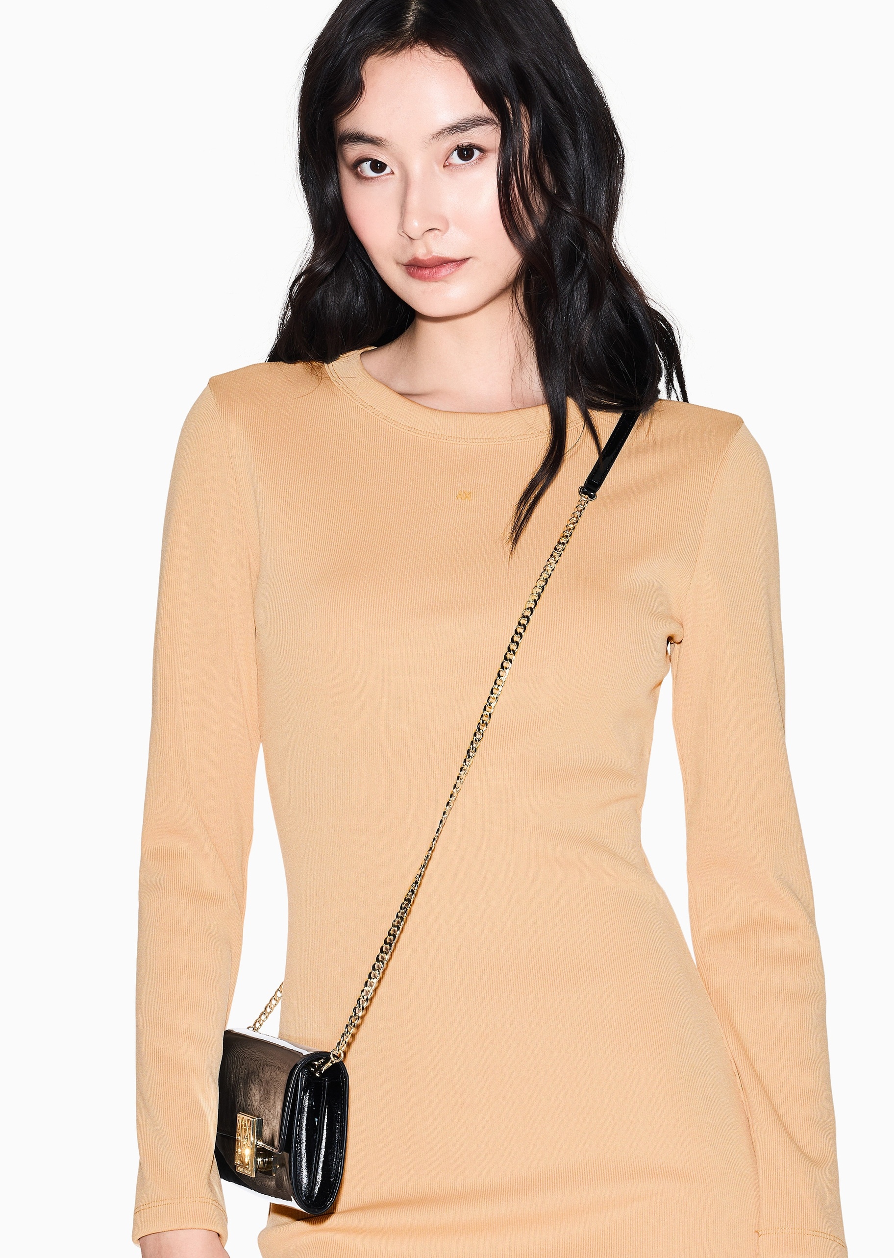 ARMANI EXCHANGE 女士修身长袖长款圆领优雅针织连衣裙