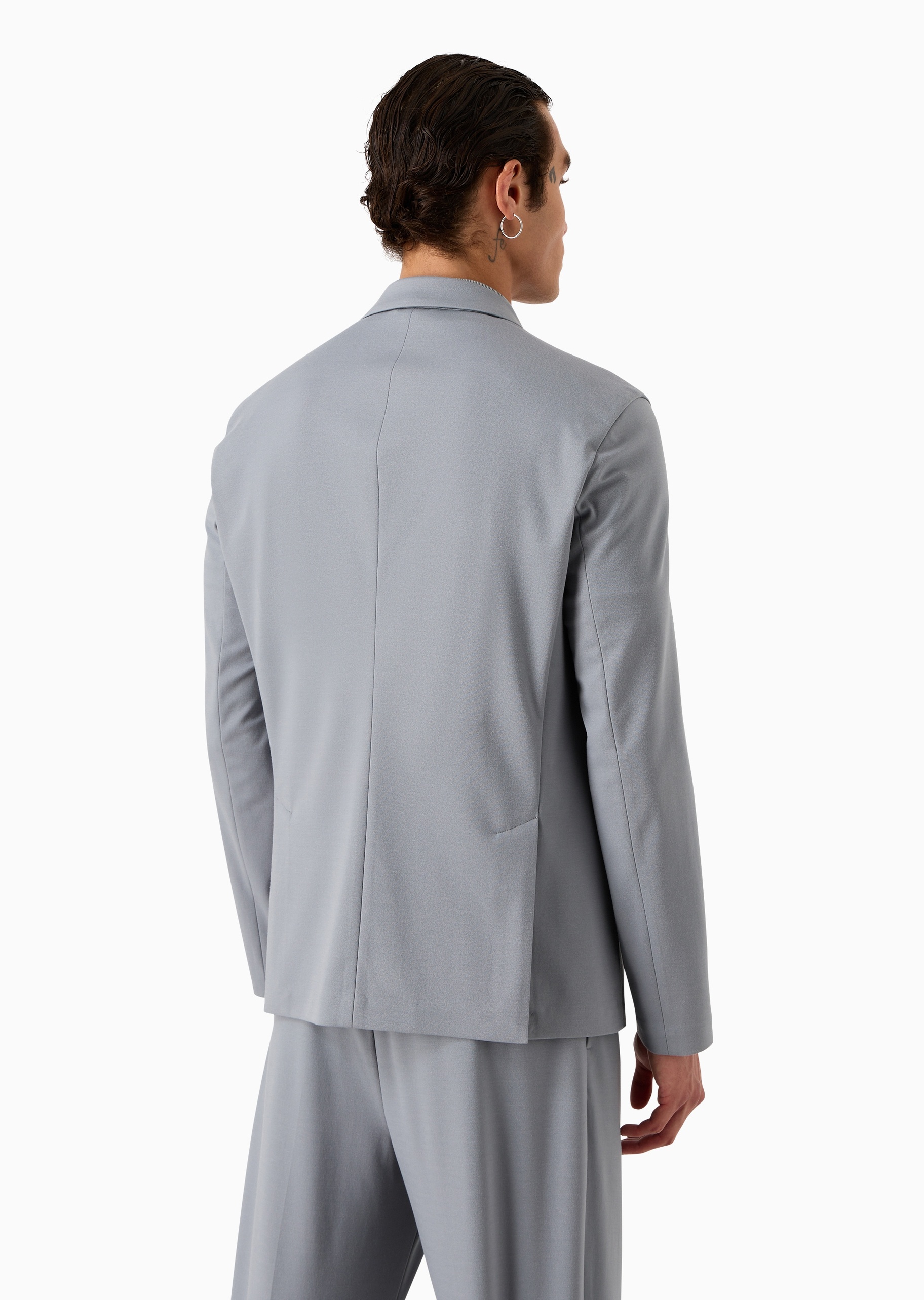 Emporio Armani 男士弹力合身长袖平驳领单排扣纯色西装外套