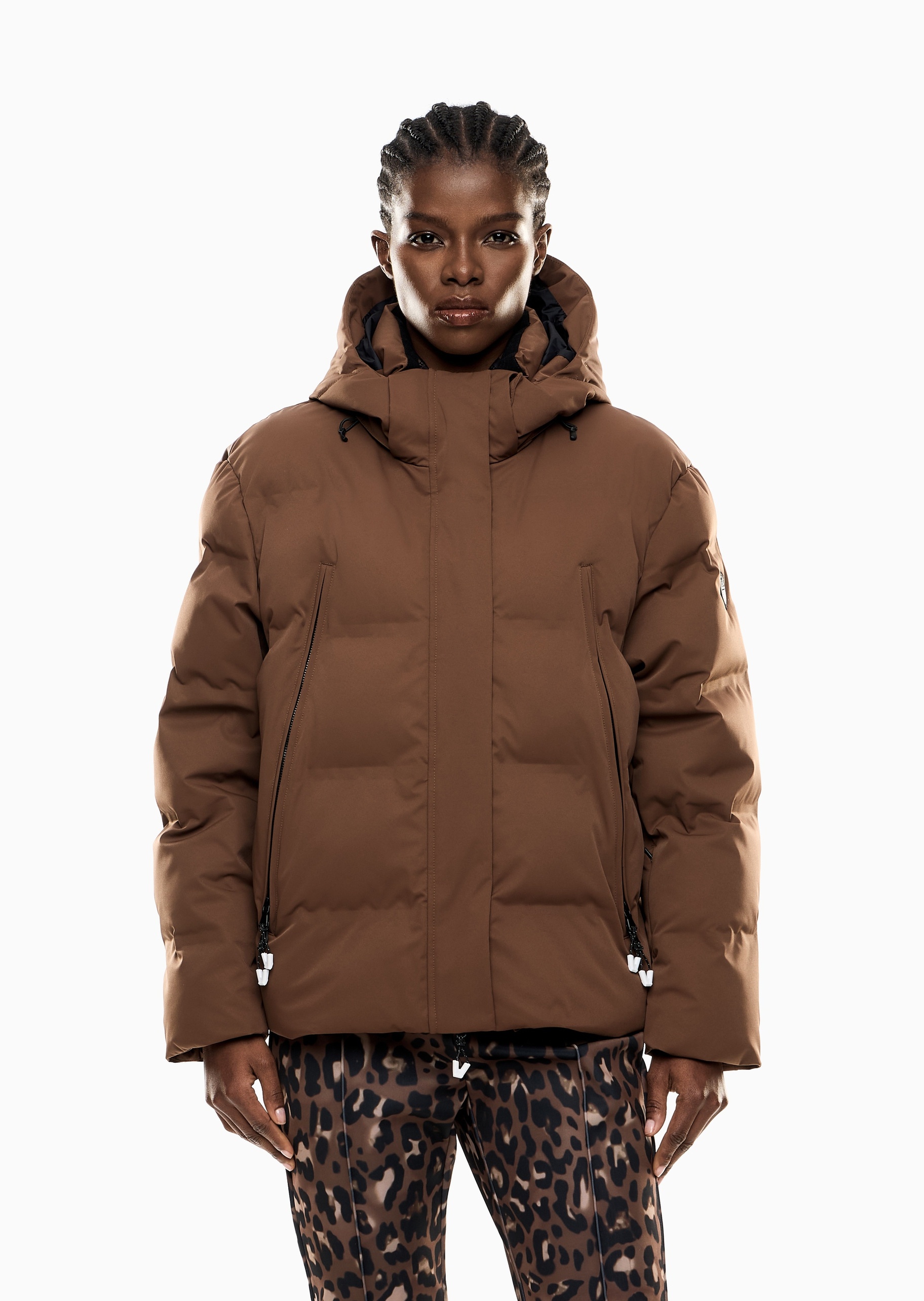 EA7 女士长袖连帽滑雪加厚工装夹克棉服